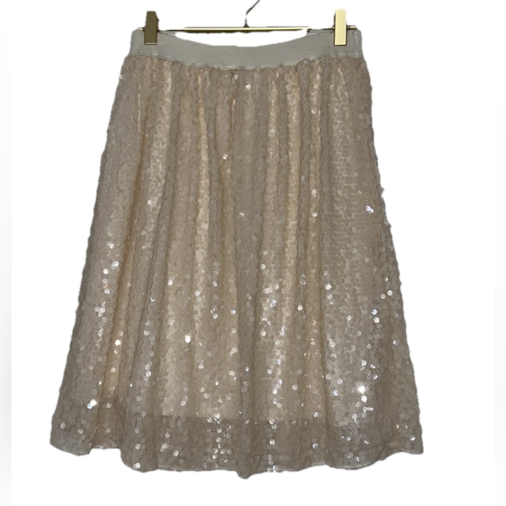 Cream Sequin Elastic Waistband Made in Italy Skirt Sz. S